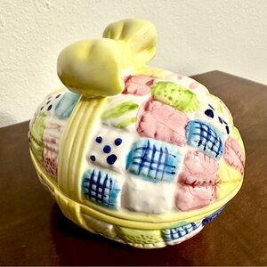 Vintage Colorful Patchwork Ceramic Easter Egg Trinket Dish